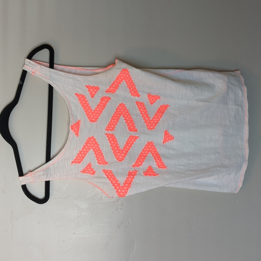 We the Free People Textured Neon Pink White Tank Top Size M